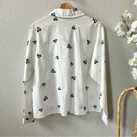 Hunter Bell Nigel Shirt White Embroidered Heart Size Large Long Sleeve Cotton - Picture 5 of 8